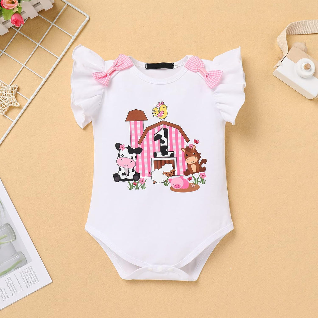 Baby Girl 1st Birthday Outfit Farm Cow Ladybug Romper Tutu Skirt Headband Christmas Bee Cake Smash Photo Shoot Clothes