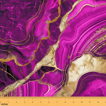 Gold Purple Marble Fabric By The Yard, Marbling Crack Upholstery Fabric, Abstract Metallic Texture Decorative Fabric
