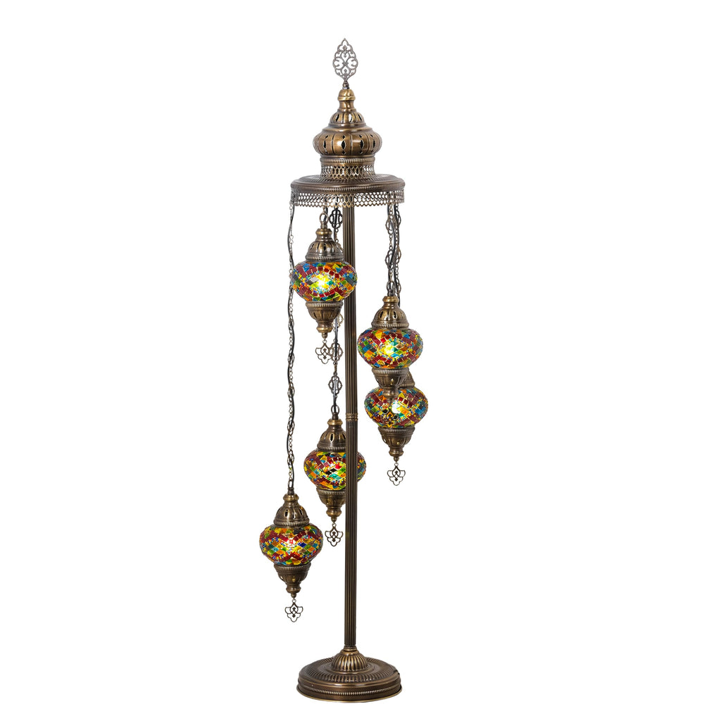 Turkish Mosaic Floor Lamp, 5 Globe, Rainbow