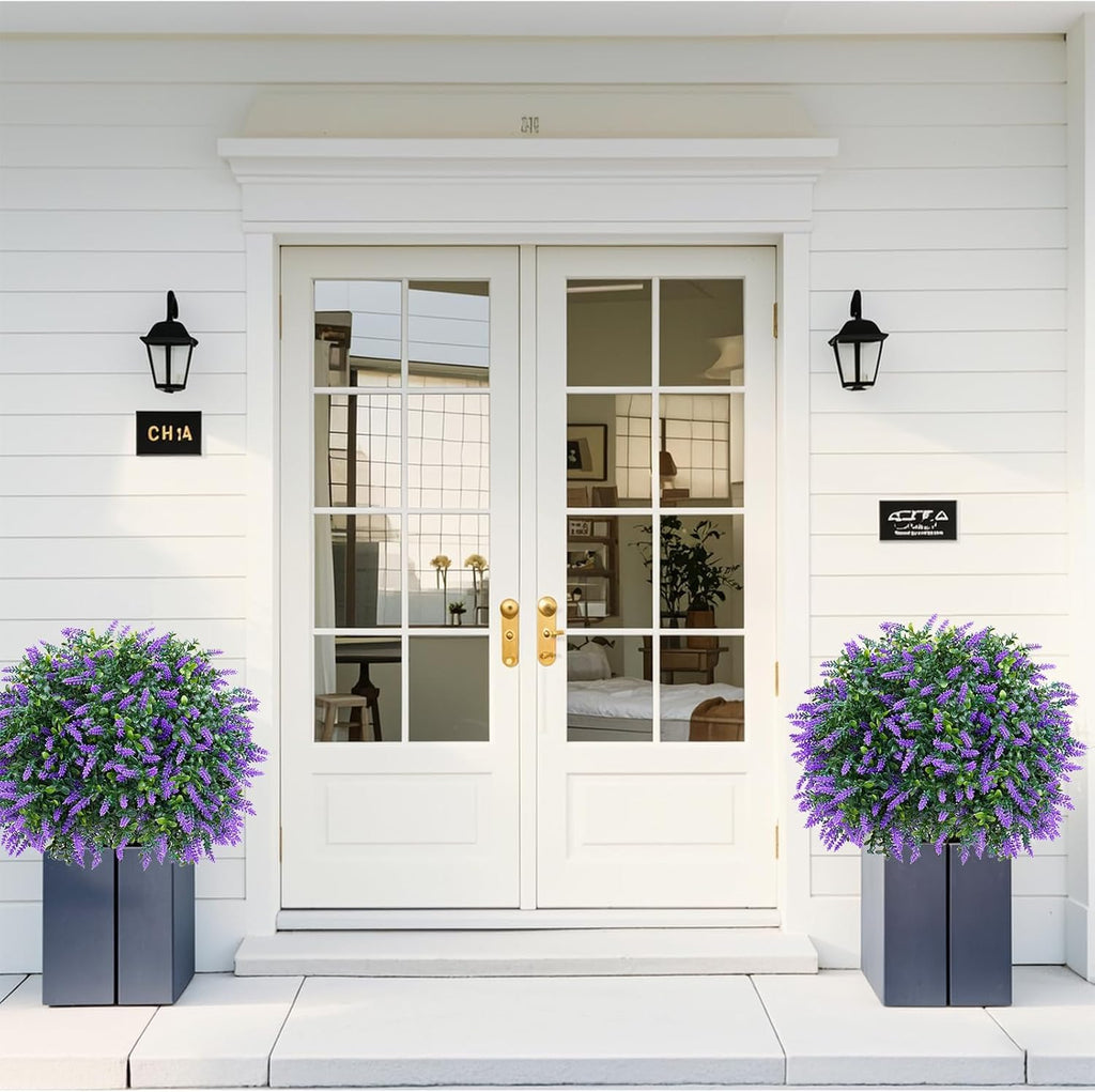 Artificial Boxwood Topiary Ball Lavender, Set of 4 UV Resistant