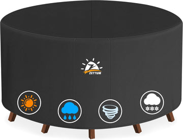 Round Patio Table Cover 80 Inch - 600D Outdoor Furniture Cover Round Waterproof & Heavy Duty, Large Lawn Furniture