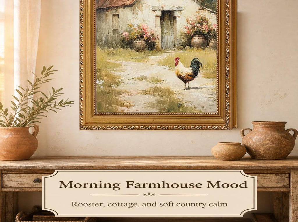 Vintage Farmhouse Rooster Framed Wall Art