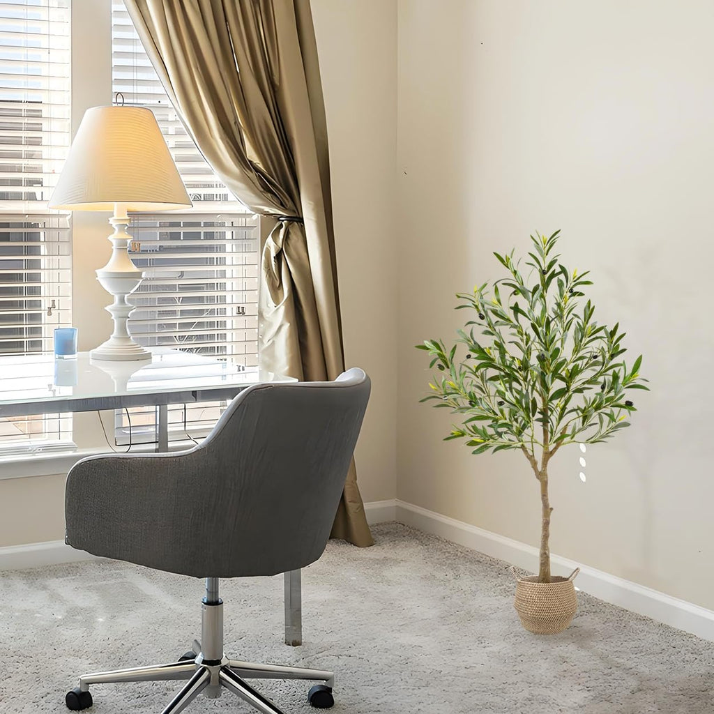 Artificial Olive Tree 4ft Faux Plant with Woven Basket