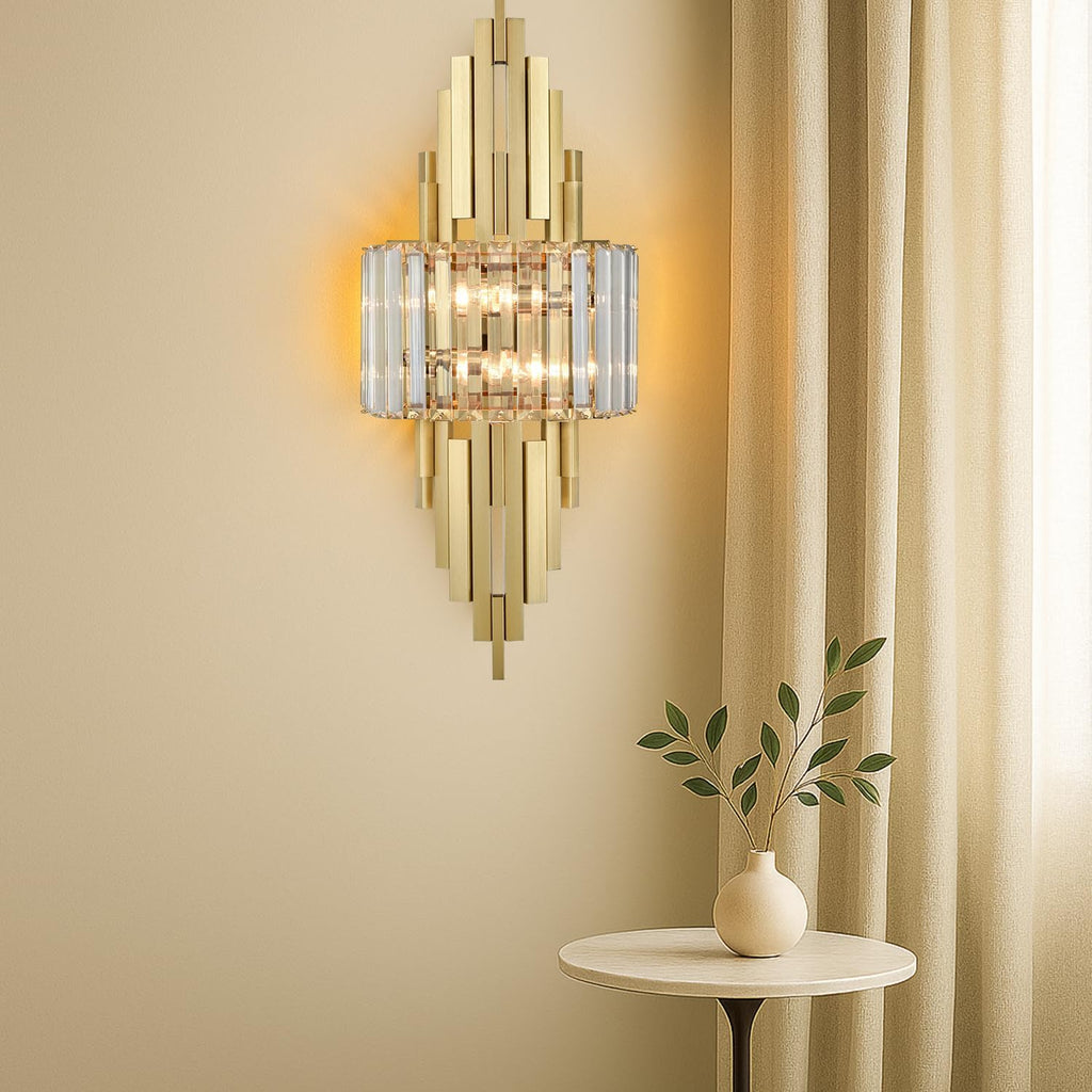 Modern Wall Sconces 2-Light Brushed Gold Wall Sconces Crystal Wall Light for Living Room Bedside Stairway Hallway