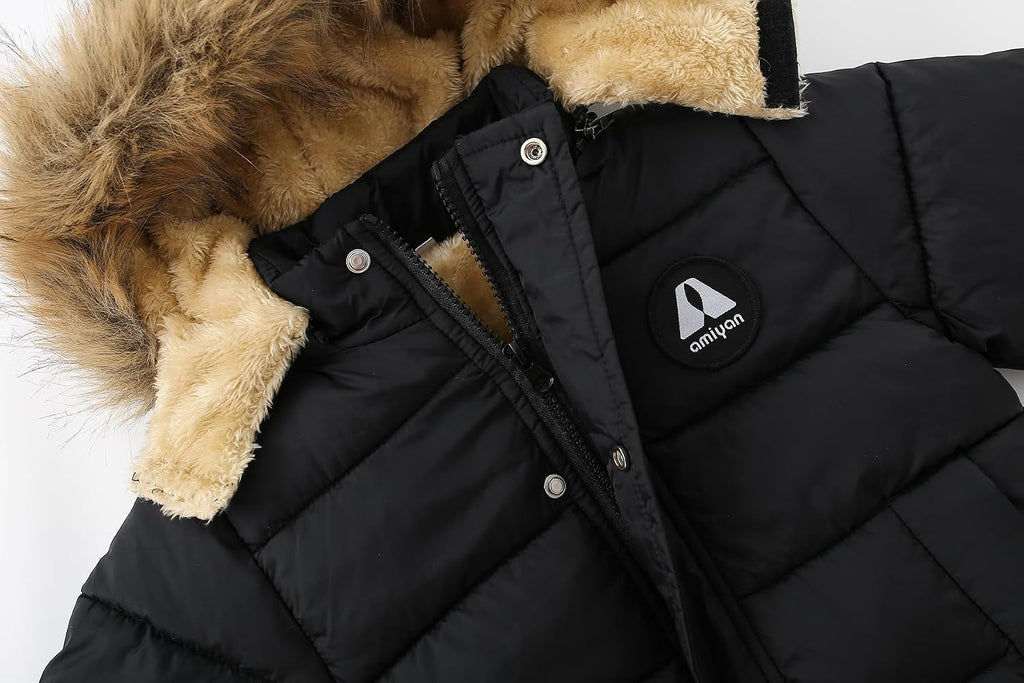 Toddler Down Winter Coat Boys Girls Fleece Jacket Hooded Thickened Warm Coat Outerwear for Kids 1-6 Years
