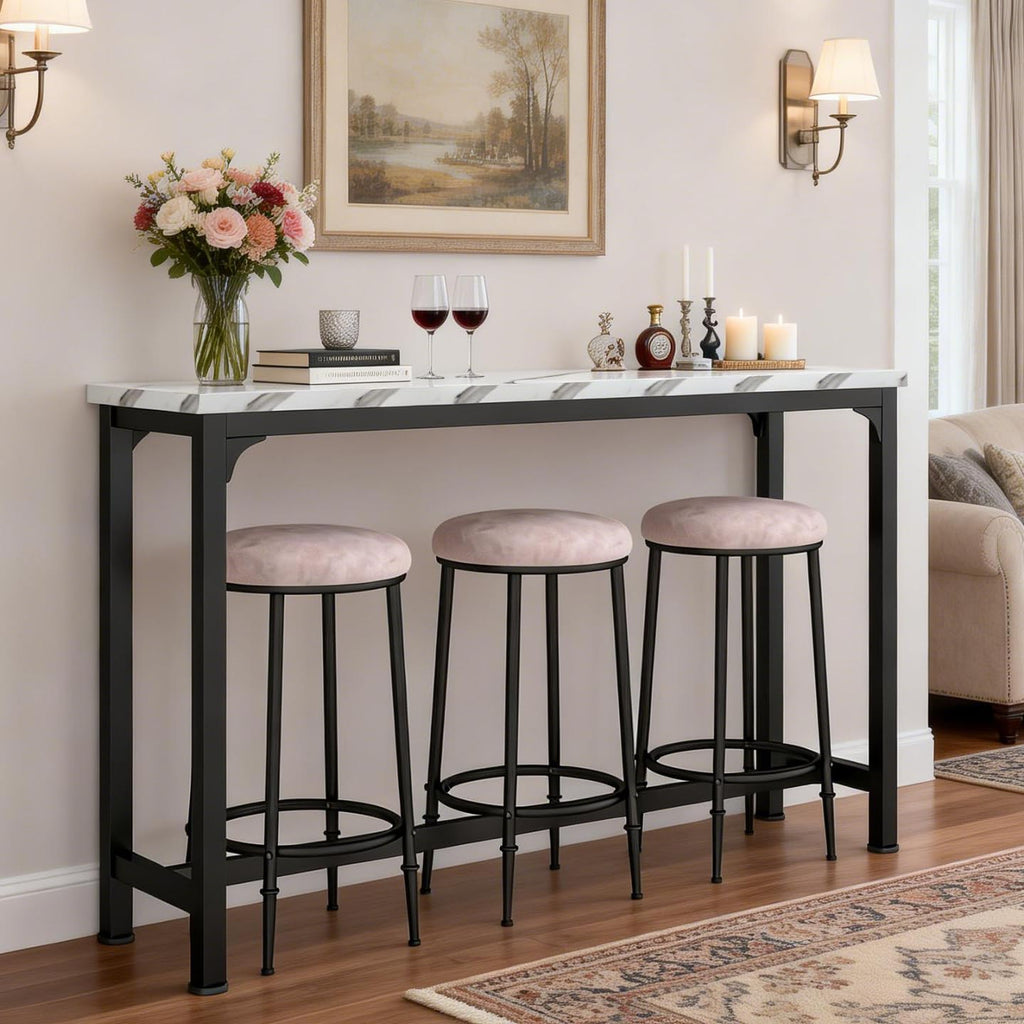 Bar Table Set for 3, 4 Piece Console Table with 3 Stools, Counter Height Kitchen Table Set with 3 Chairs for