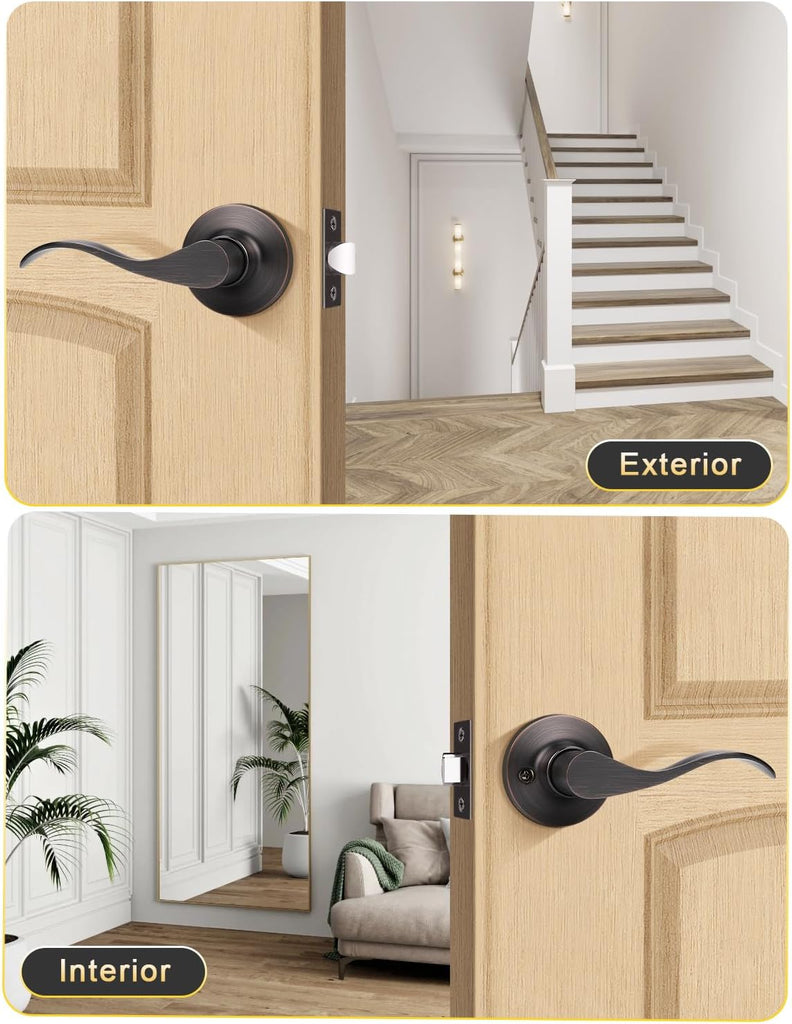 2 Pack Passage Door Lever No Lock, Oil Rubbed Bronze Door Handle Interior