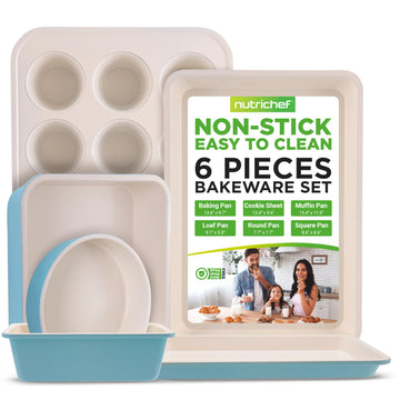 6 Pc Nonstick Baking Pan Set, Ceramic Bakeware Set - Turquoise
