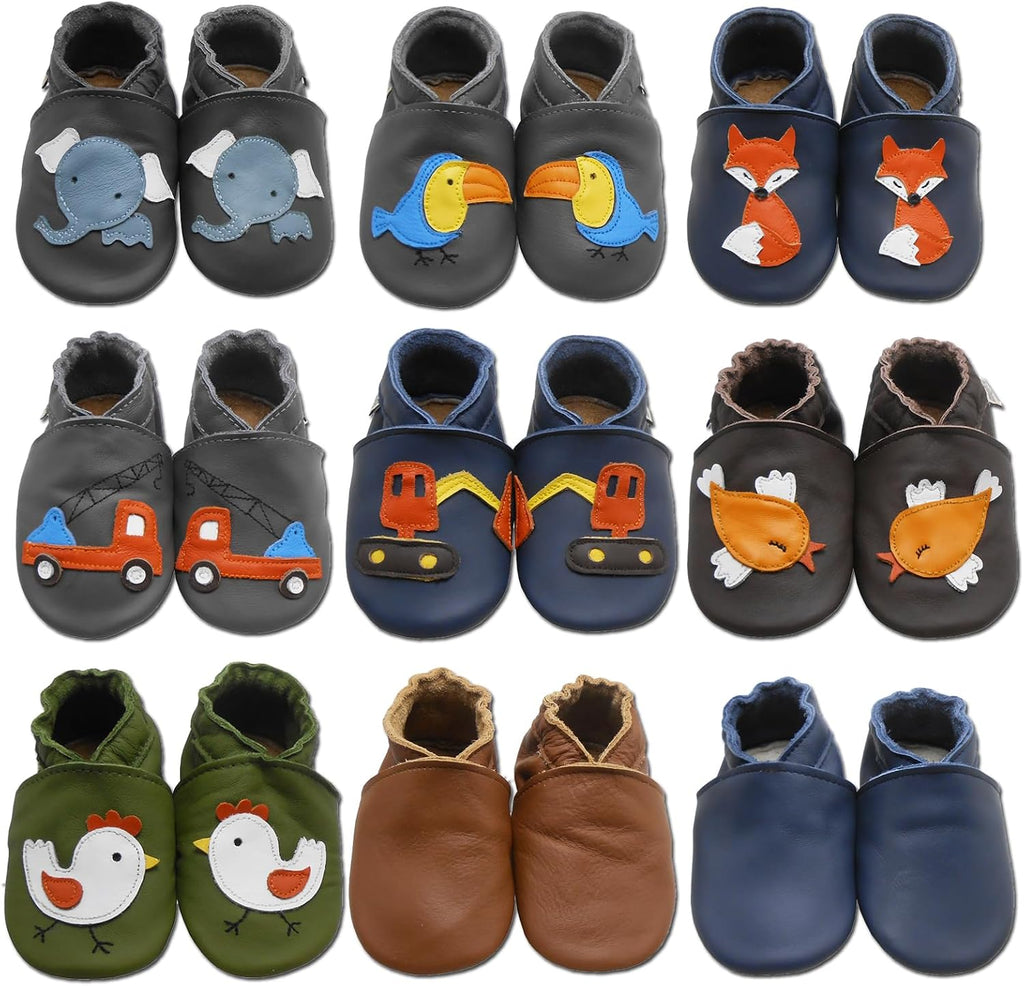 Baby Leather Moccasins Anti-Slip Rubber Sole Pre-Walker Crib Shoes