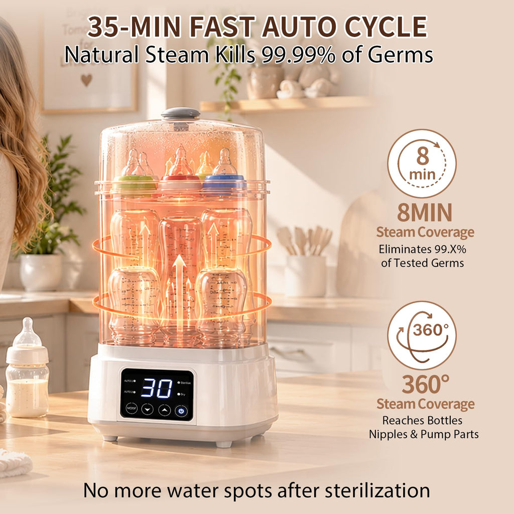 Compact Baby Bottle Sterilizer and Dryer, 8-in-1 Auto Steam System