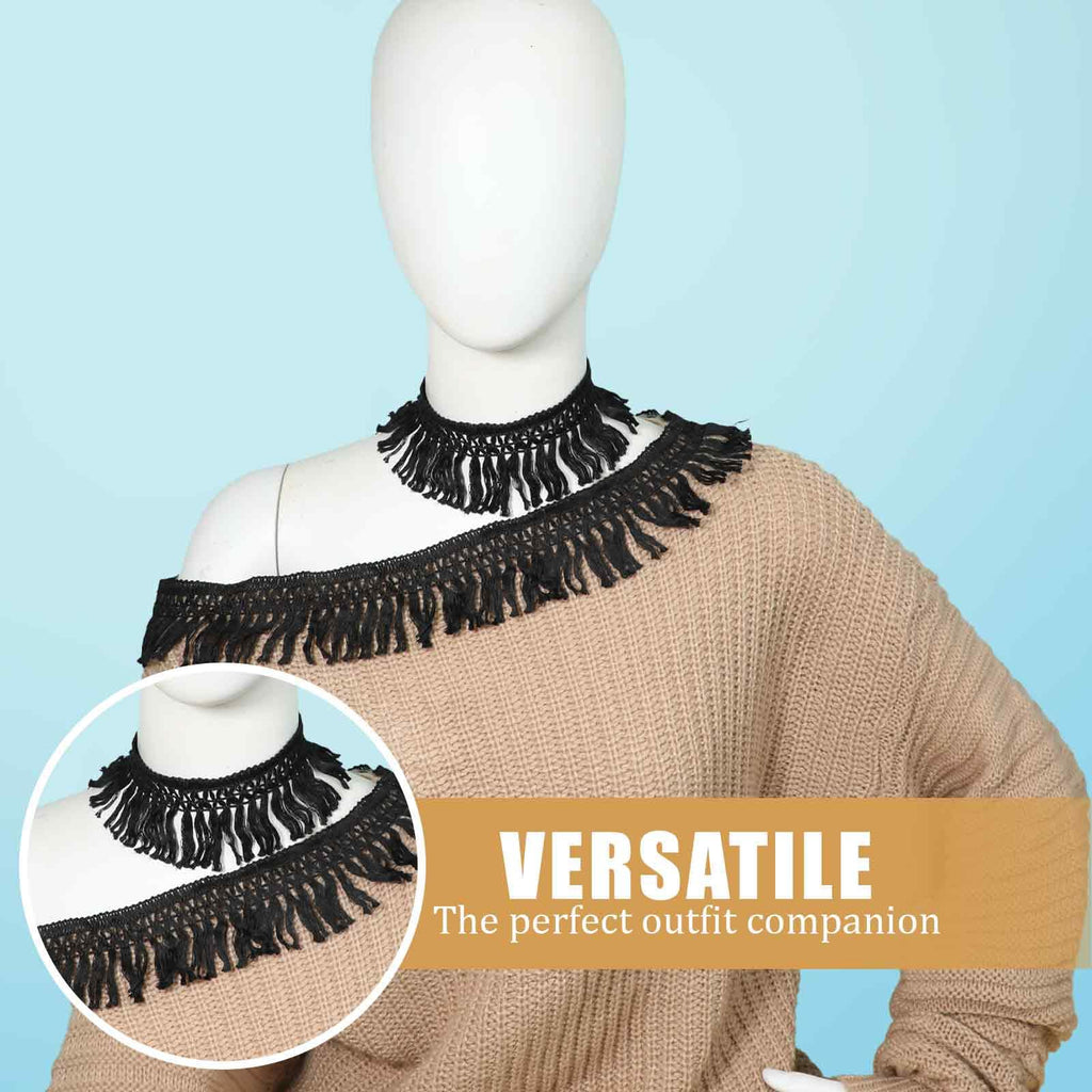 Black Sewing Fringe Trim 2.3'' Wide Cotton Tassel Fringe Trim Boho Long Fringe Trim for Clothes Lamp Shade - 10 Yards