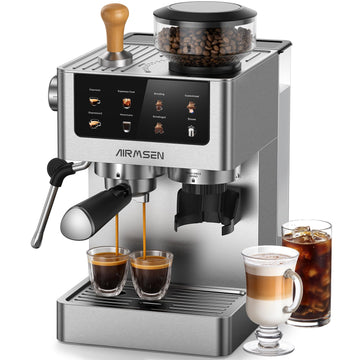 Espresso Machine with Grinder, 20 Bar, Milk Frothing Steam Wand