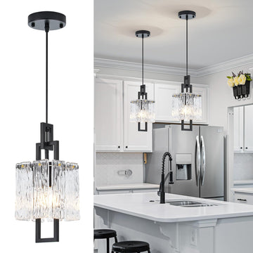 Modern 5.9" Black Crystal Pendant Light, Dimmable Mini Chandelier