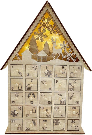 2024 Wooden Advent Calendar with 25 Drawers and Lights for Holiday Celebrations