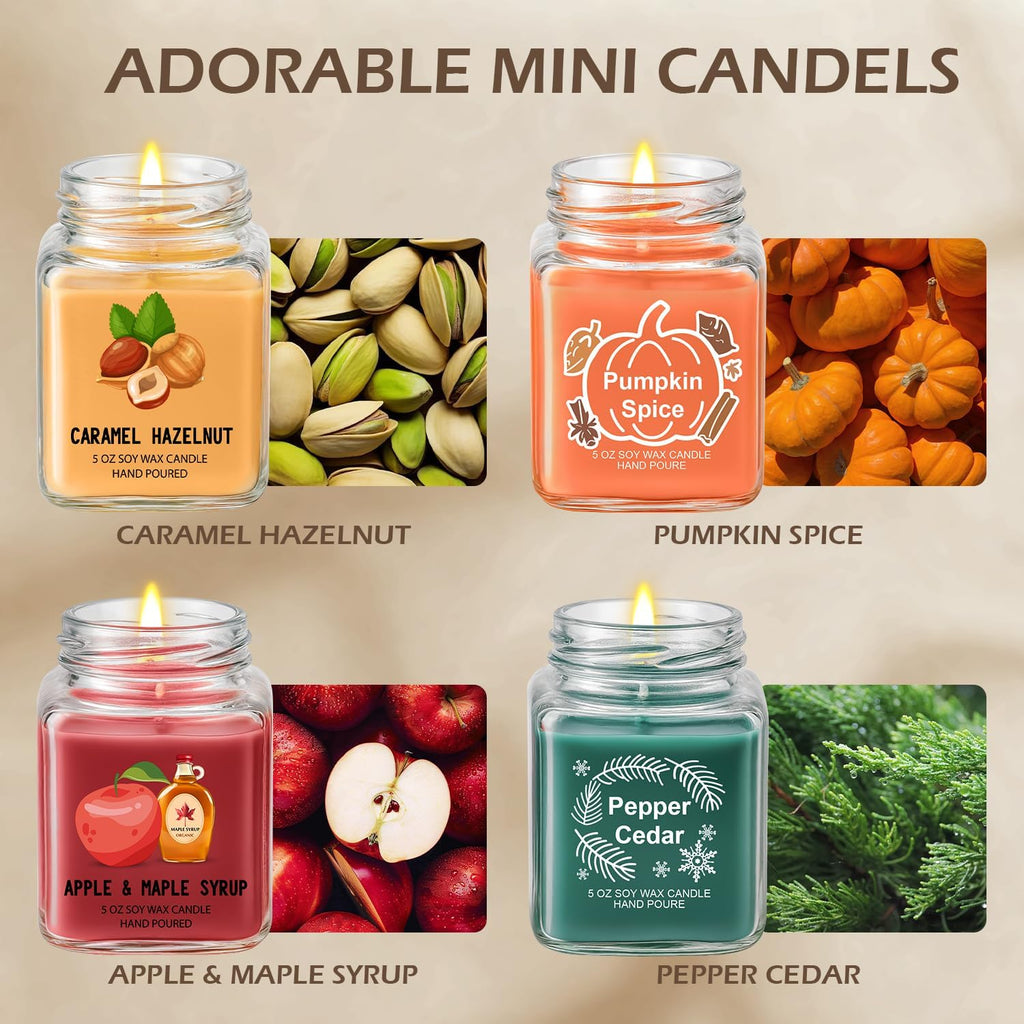 Fall Candles 4 Pack Scented Soy Candles for Women | Fall Gift Decor, Autumn Home Decor Scents - Apple Maple Syrup - Set of 4