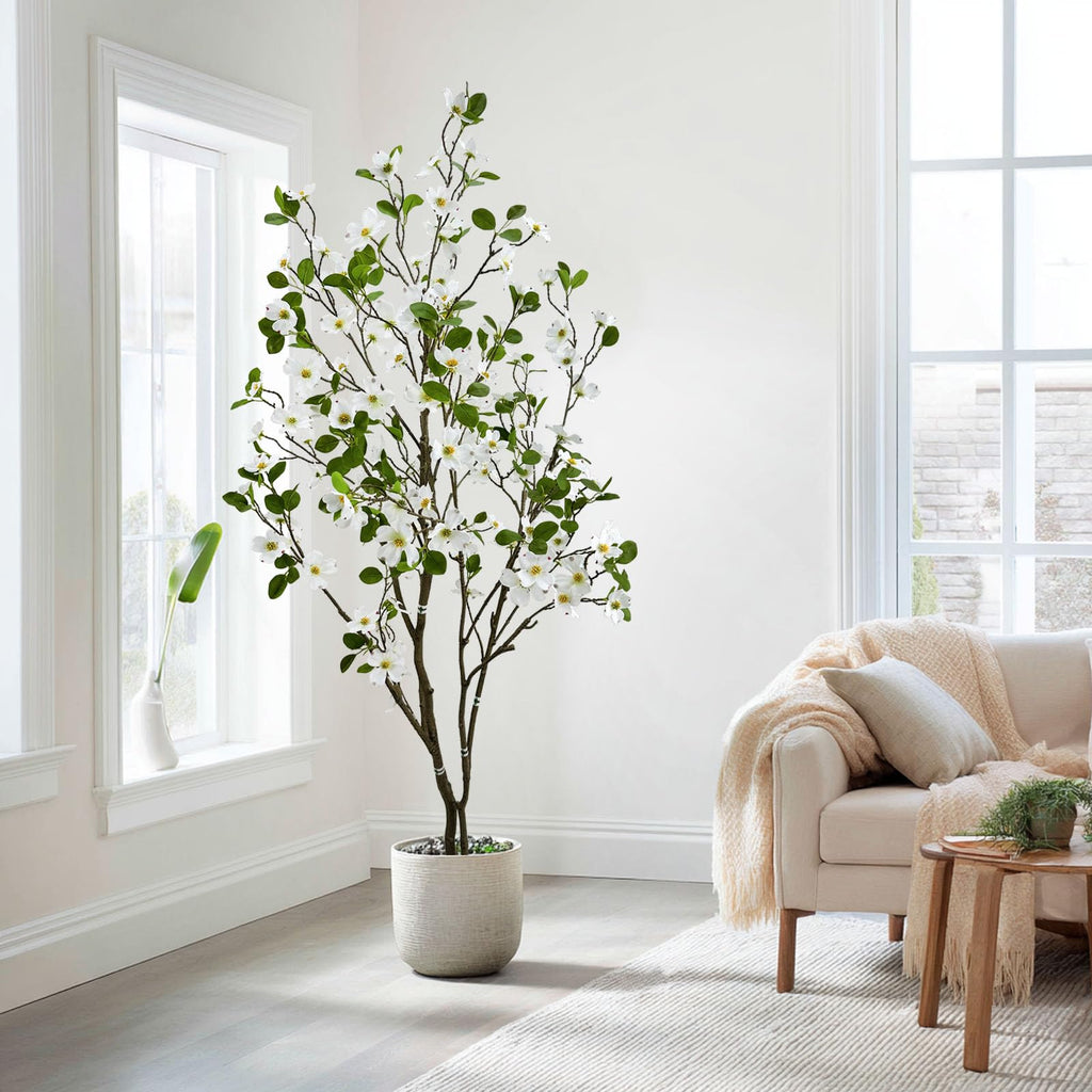 Artificial White Dogwood Flower Tree 6ft