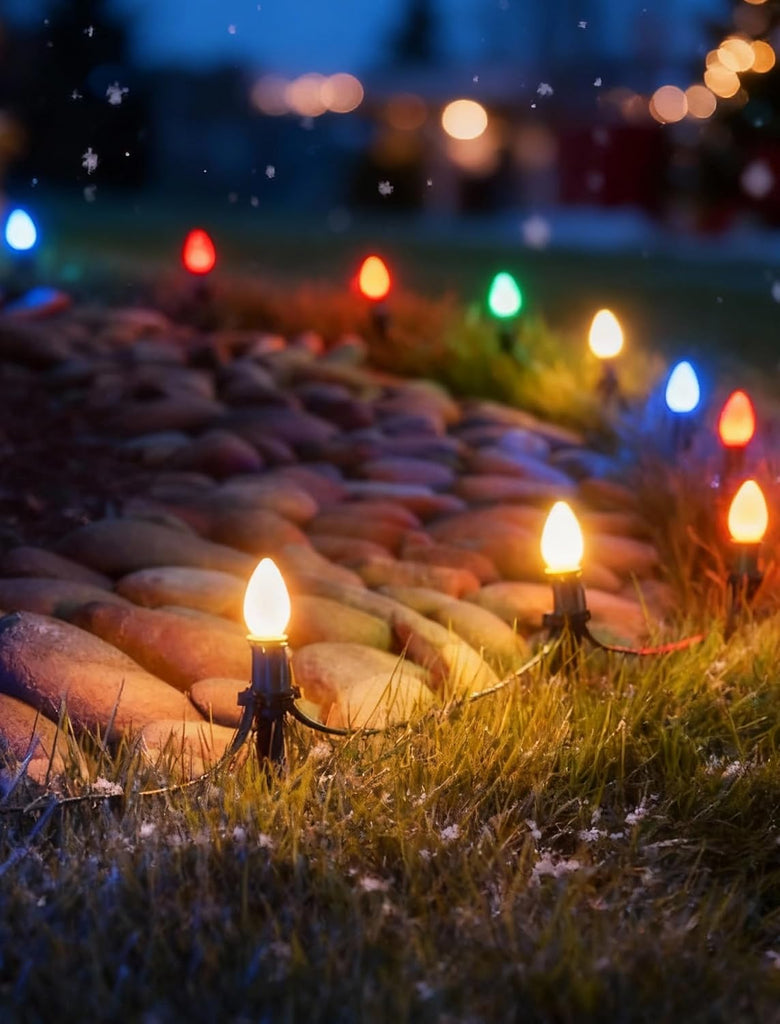 C7 LED Christmas String Lights 25FT, Vintage String Lights with 27 Multicolor Ceramic LED Bulbs, Outdoor Hanging