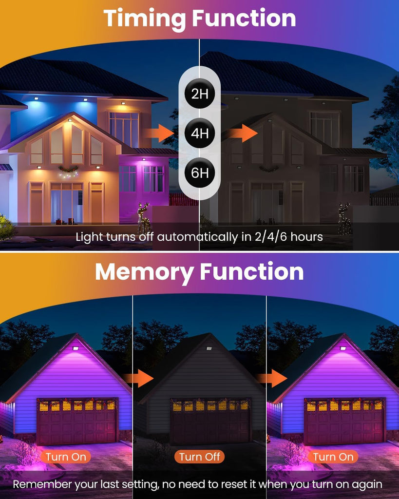 60W 6000LM RGBW Flood Lights Color Changing LED Floodlights | 600W Equivalent Dimmable 6500K White Light Outdoor