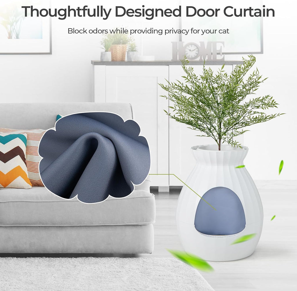 Cat Litter Box Plant - Hidden Litter Box Furniture with Electronic Odor Removal System, Detachable Door Curtain