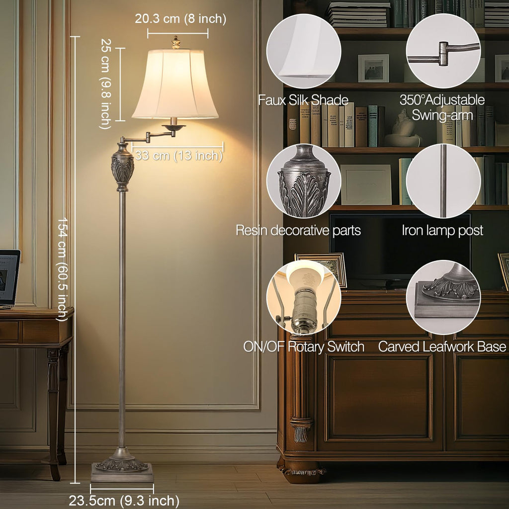 Traditional Floor Lamp with 350° Swing Arm,3 Color Temperatures,Silver