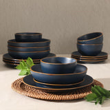 Hazeltine 16-Piece Navy Blue Stoneware Dinnerware Set - Plates and Bowls, Durable Ceramic Kitchen Dinner Set