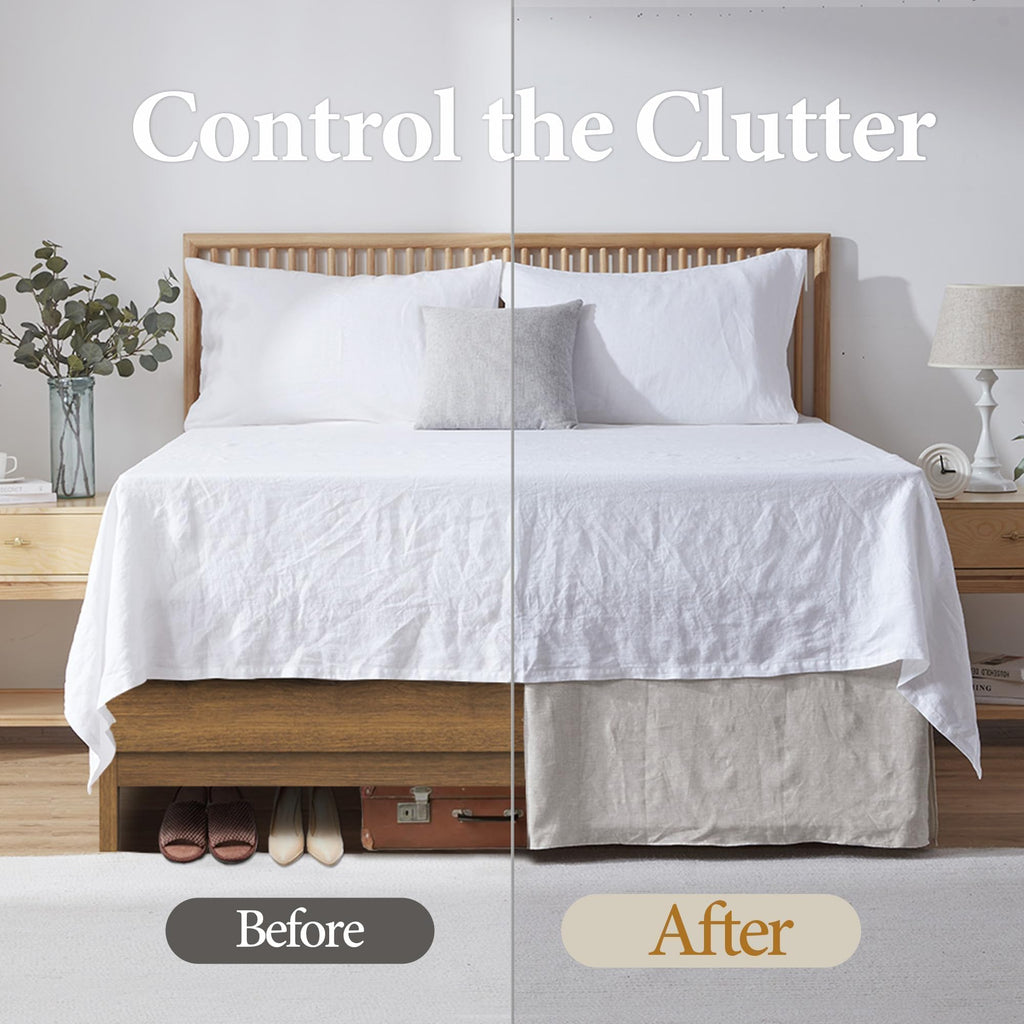 Belgian 100% Linen Bed Skirt with Classic 14 inch Tailored Drop Dust Ruffle, Easy Fit Breathable Premium Natural
