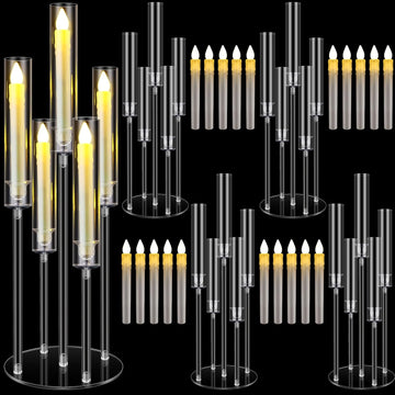 4 Sets 5 Arm Acrylic Candelabra Holderar Candle Centerpieces with LED Candles and Shade for Proposal Ceremony
