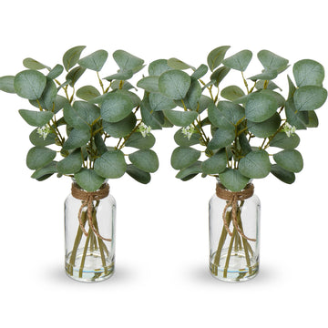 Artificial Eucalyptus Stems Fake Plants in Glass Vase with Faux Water