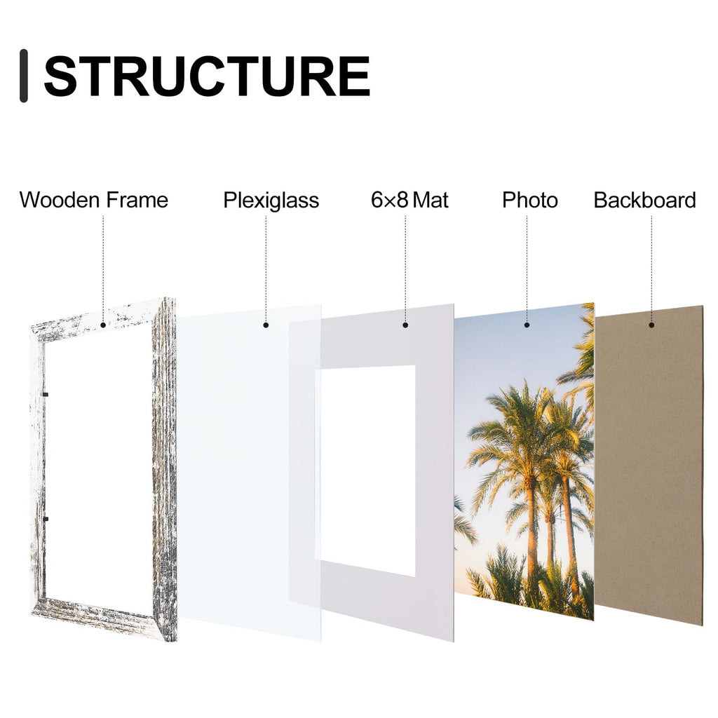 8x12 Picture Frames Set of 9, Wall & Tabletop, Distressed White