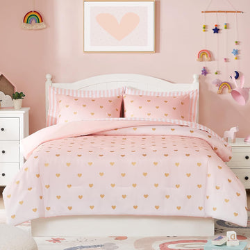 Comforter Set with Sheets for Girls-5 Pieces Bedding Sets with Pink White Gradient Ombre Comforter, Sheets