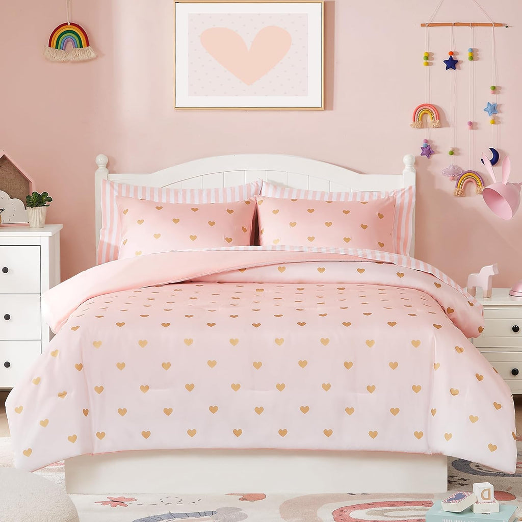 Full Comforter Sets with Sheets for Girls-7 Pieces Full Bedding Sets with Pink White Gradient Ombre Comforter