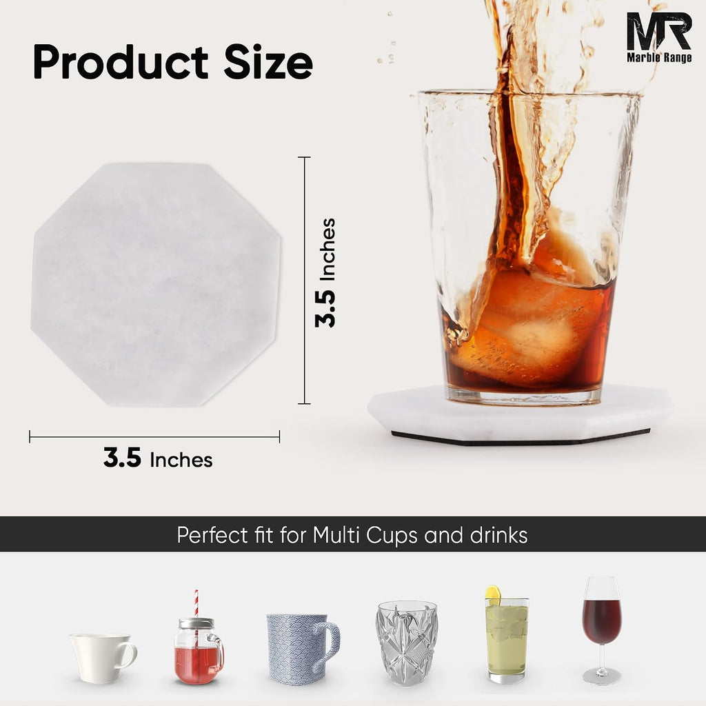 Marble Coasters White Handmade 3.5" Inches - Set of 6
