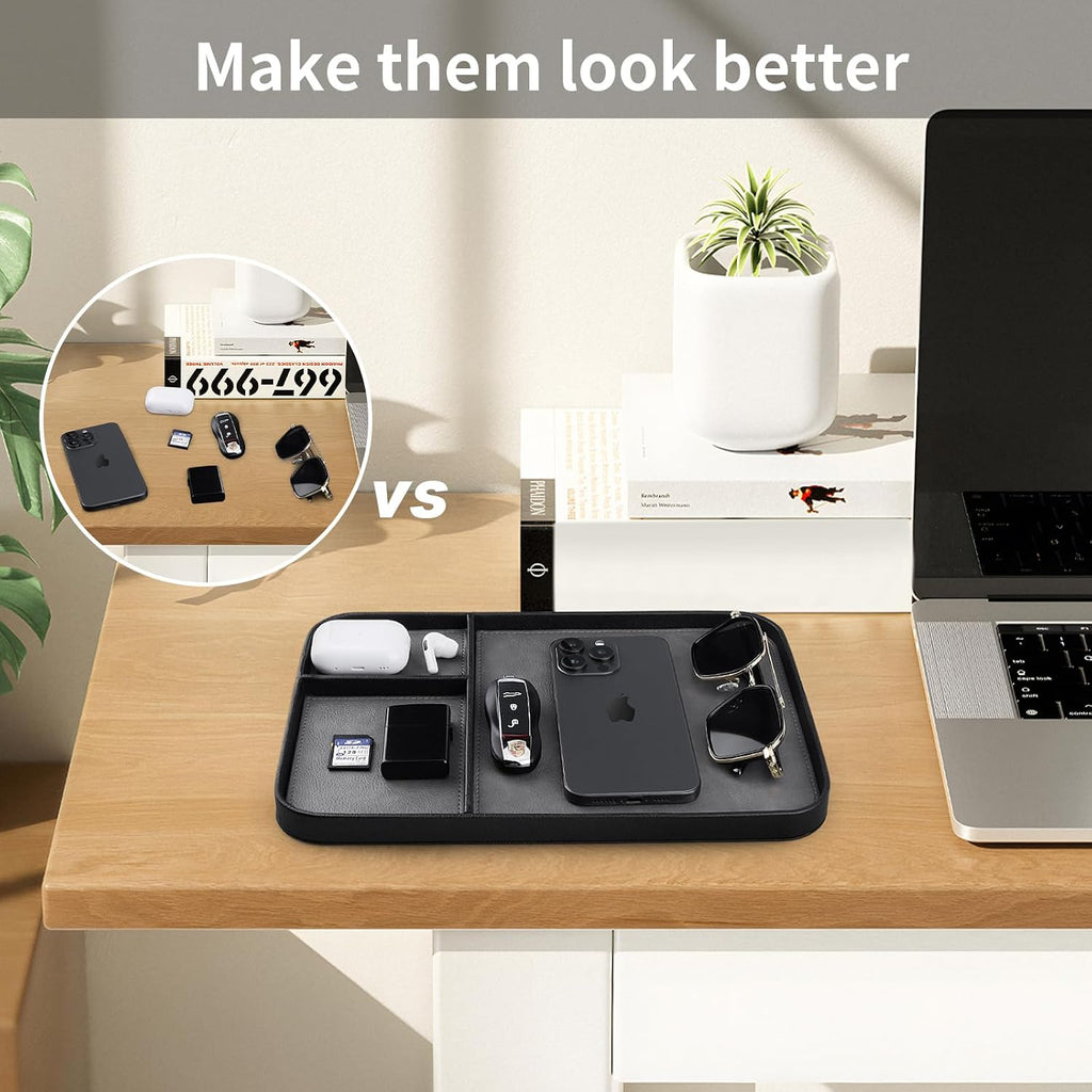 Leather Tray, Stylish and Organized Multifunctional Tray, for Table Entryway, Premium PU Leather, Catchall Tray