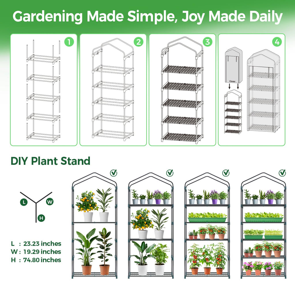 5 Tier Mini Greenhouse for Indoor Outdoor, Durable PE Cover, Seedling