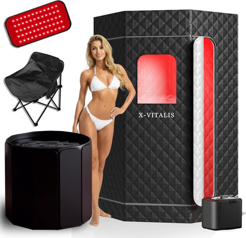 Upgraded Steam Sauna Portable with Red Light Therapy with Ice Bath Tub for Home Personal Home Spa Contrast Therapy