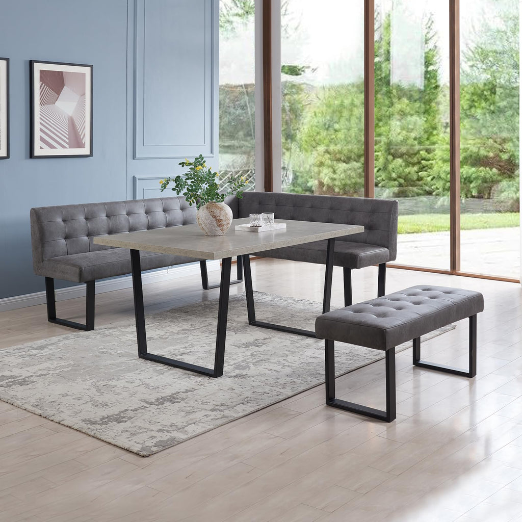 Dining Table Set with Bench, Grey Table with Grey Left Seat Bench