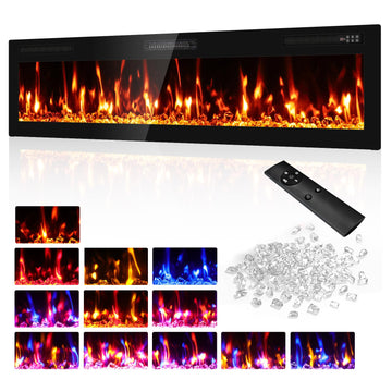 72" Electric Fireplace Recessed Wall Mounted, Ultra Thin Linear Fireplace Inserts, 12 Flame Colors, Timer, Remote &