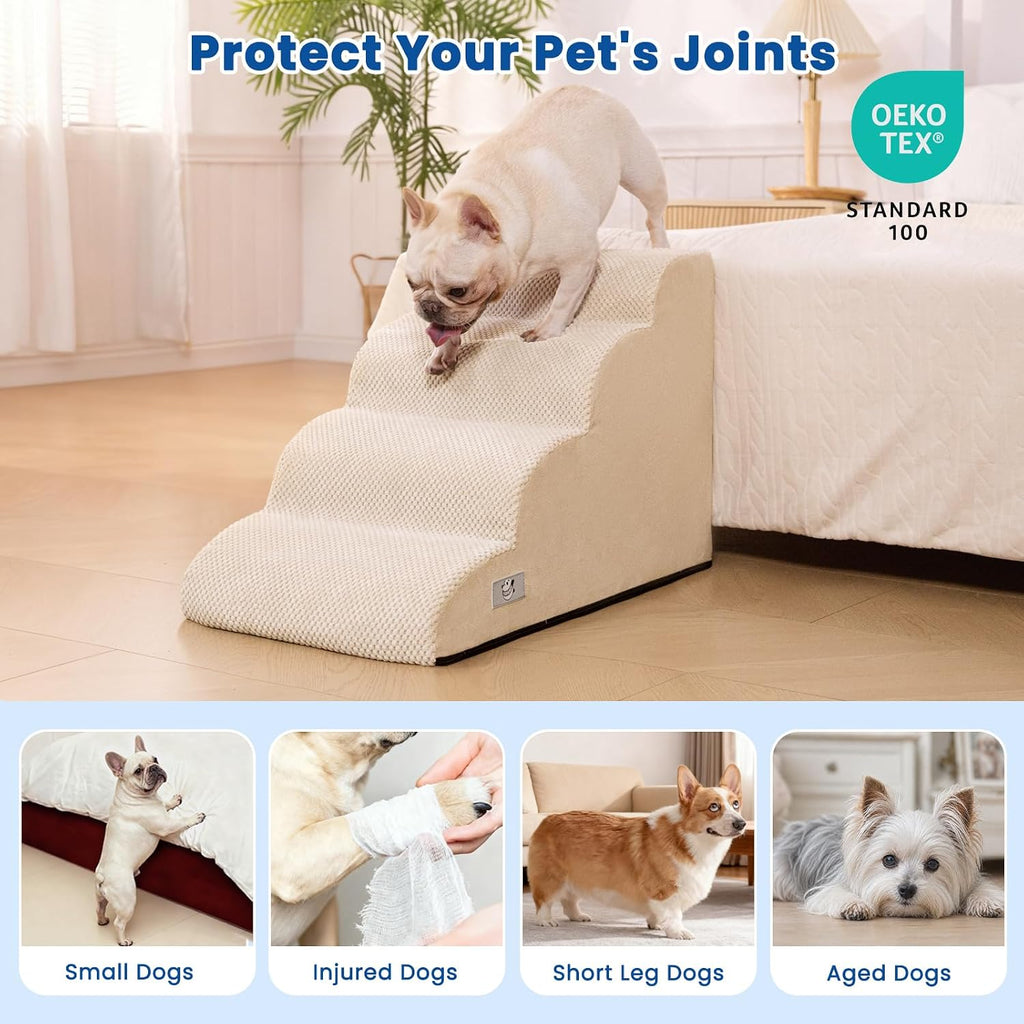 Dog Steps for Bed 17.7" H, 4-Step Pet Stairs Ramp for Small & Medium Dogs