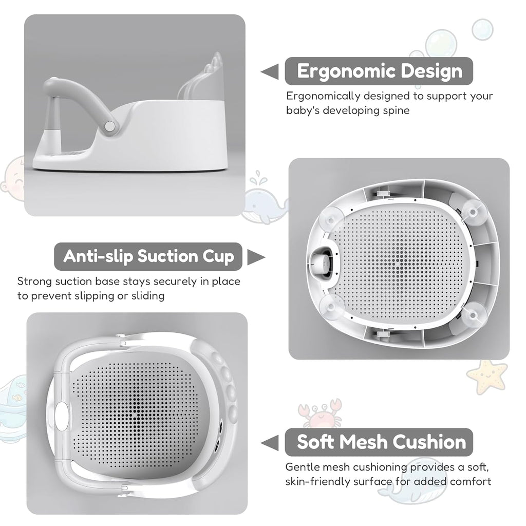 Bath Seat for Babies 6 Months & Up Sitting Up with Suction Cups, Grey