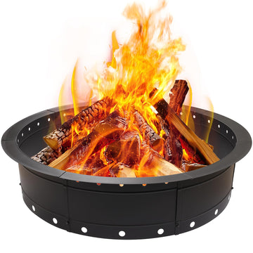 Fire Pit Ring, 31 Inch Round Steel Firepit, Black, Powder Coated, Wood Burning, Air Vent for Efficient Burning