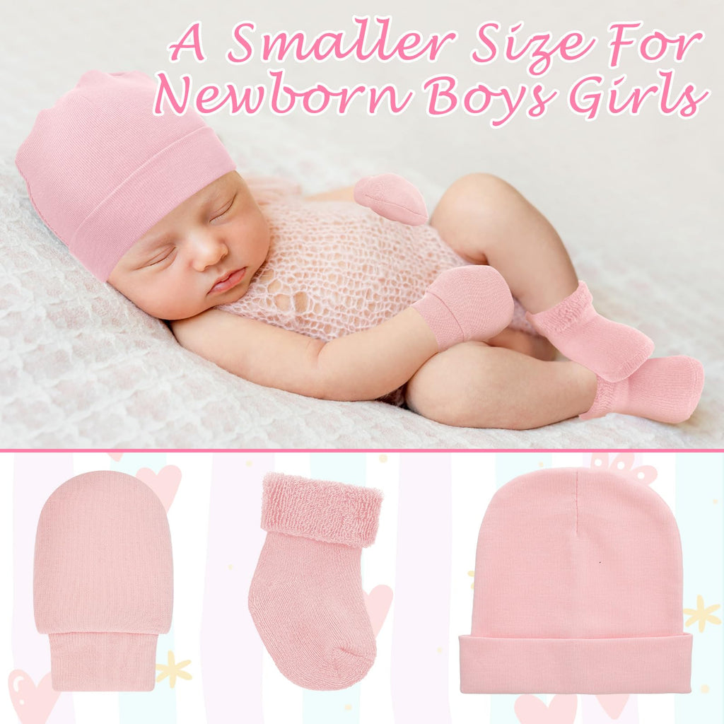 6Pack Preemie Newborn Hat Mitten Sock, Preemie, Cute, 2-color