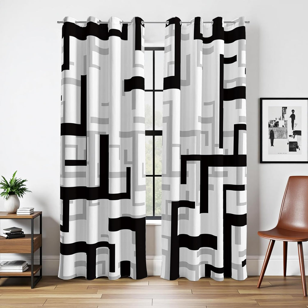 Modern Blackout Curtains for Bedroom Living Room 2 Panels 100% Blackout Black and White Pattern Curtains Abstract