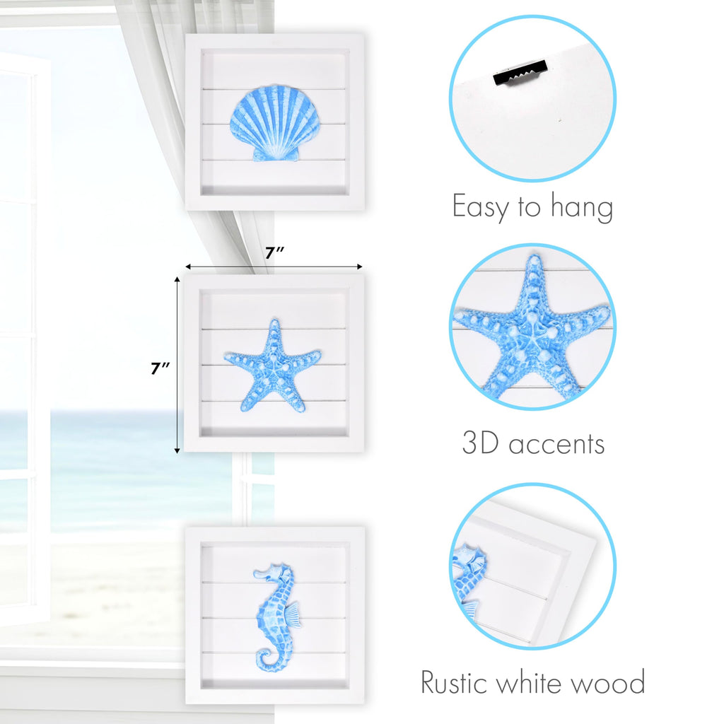 Coastal Wall Decor, 3 Piece Blue Ocean Framed Wall Art Set