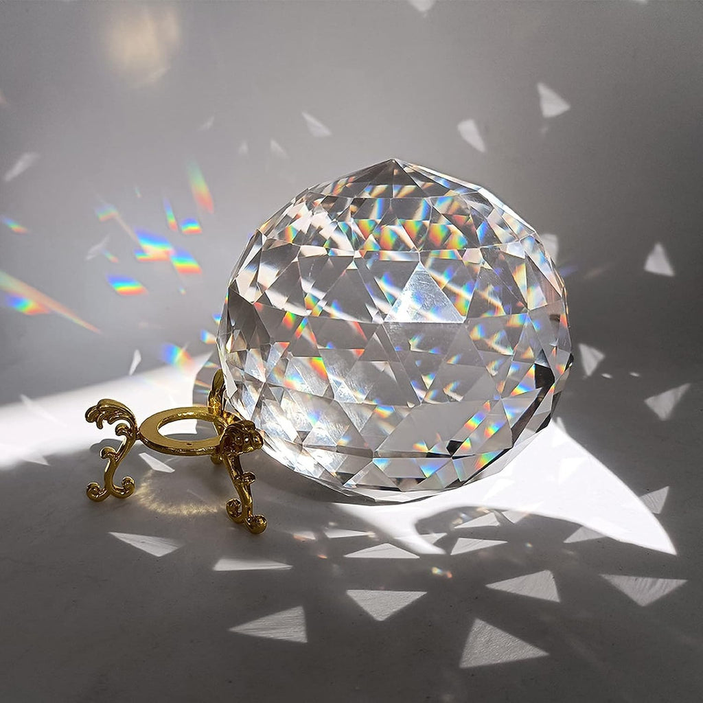 Clear Glass Crystal Ball Prisms with Stand, Window Rainbow Maker Sphere Faceted Gazing Ball for Home Décor, Christmas