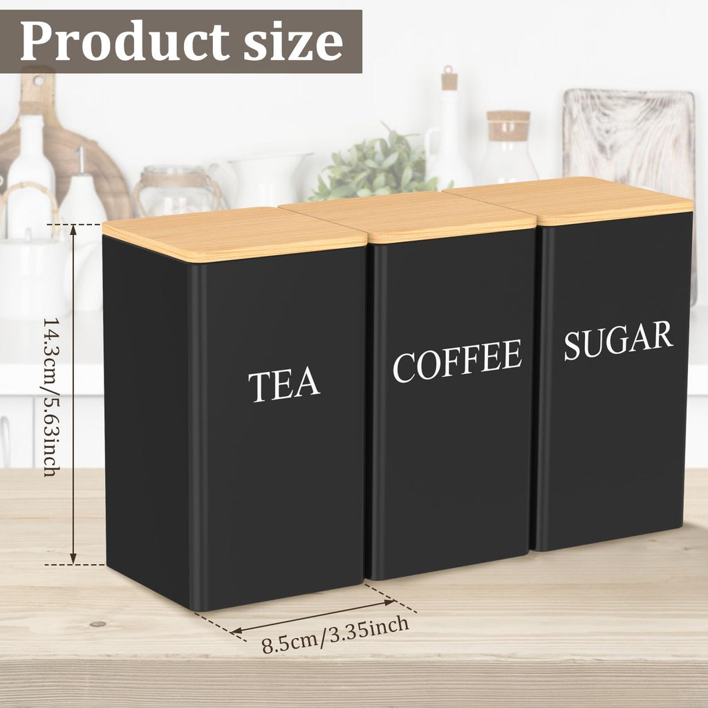 3 Pcs Coffee Tea Sugar Container Set, 1000 ml Vintage Kitchen Canister Set with Bamboo Lids, Metal Food Storage