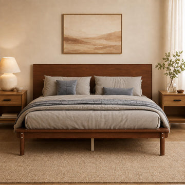 Platform Bed Frame with Headboard Wood, Walnut