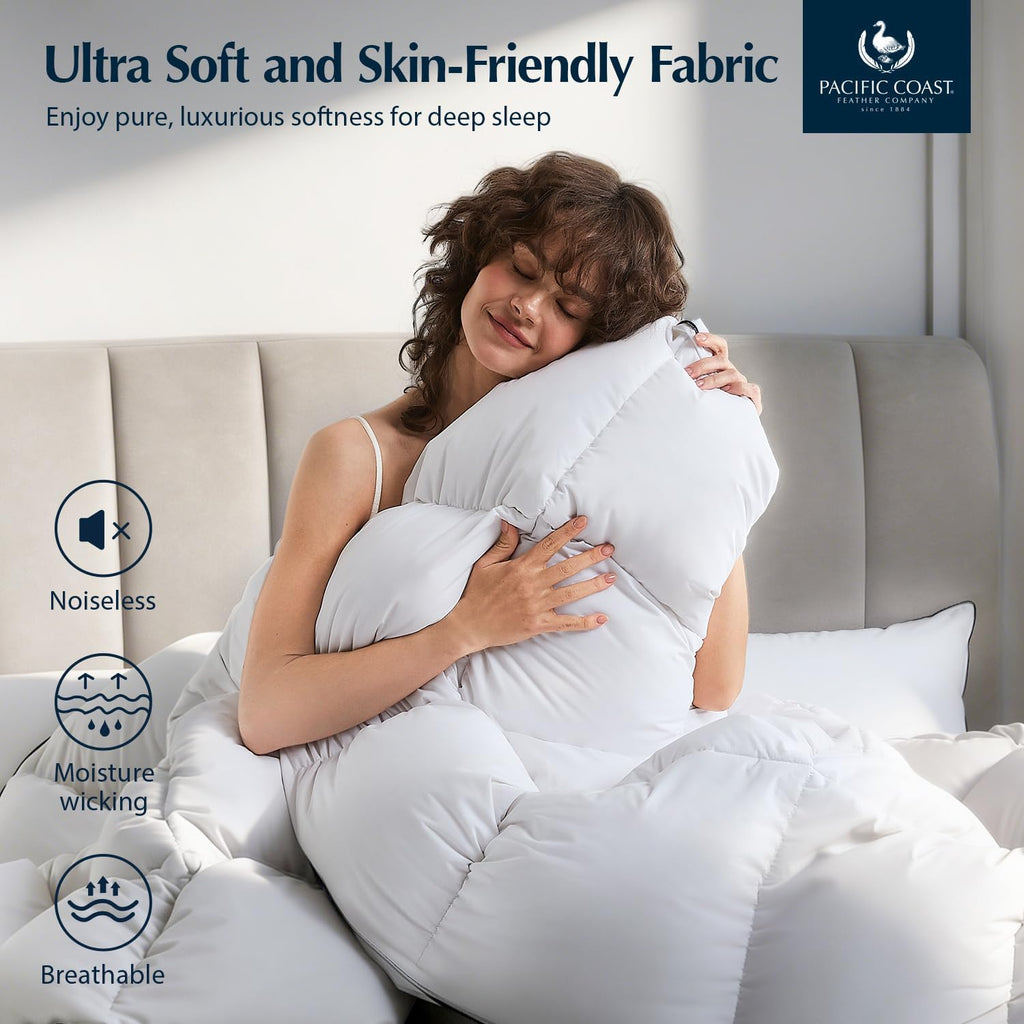 Luxury White Goose Feather Down Fiber Comforter King, All Season Hotel Collection Duvet Insert, Ultr