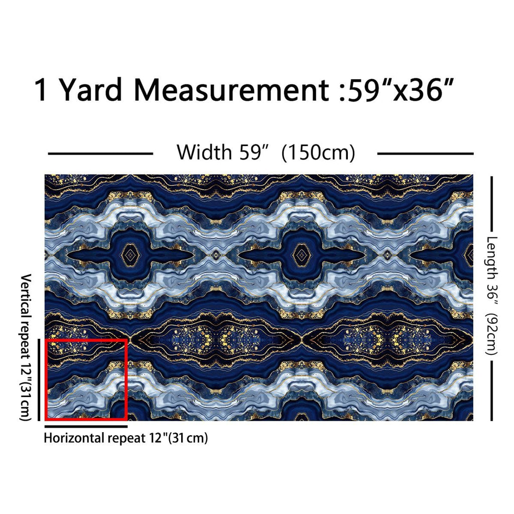 Marble Fabric by The Yard - Gold Glitter Decorative Navy Blue Upholstery