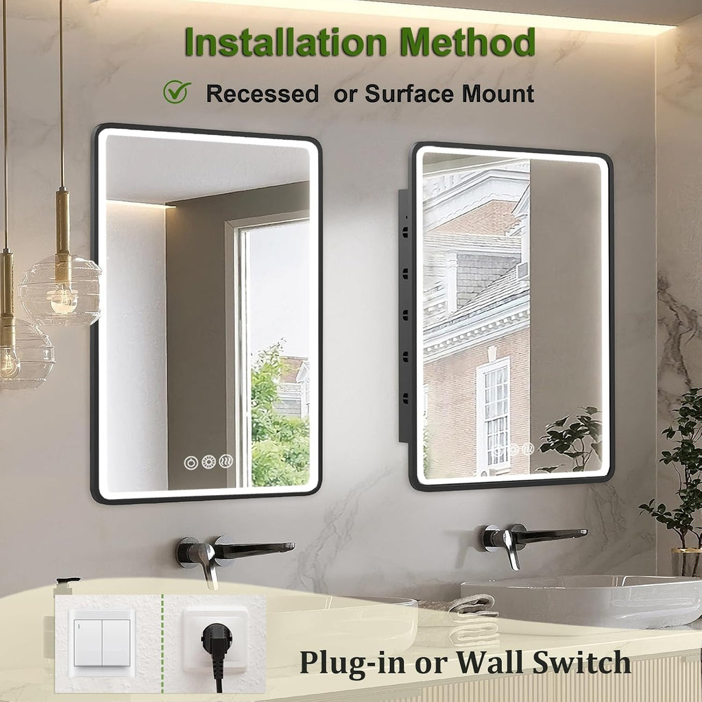 LED Medicine Cabinet Mirror 20x26 Inch, Recessed Medicine Cabinets with Lights, Anti-Fog Bathroom Mirror with