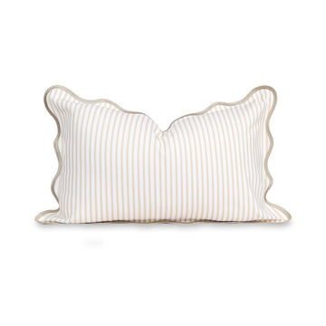Coastal Patio Indoor Outdoor Scalloped Lumbar Pillow Cover Only, 12"x20" Water Repellent for Backyard, Couch, Neutral